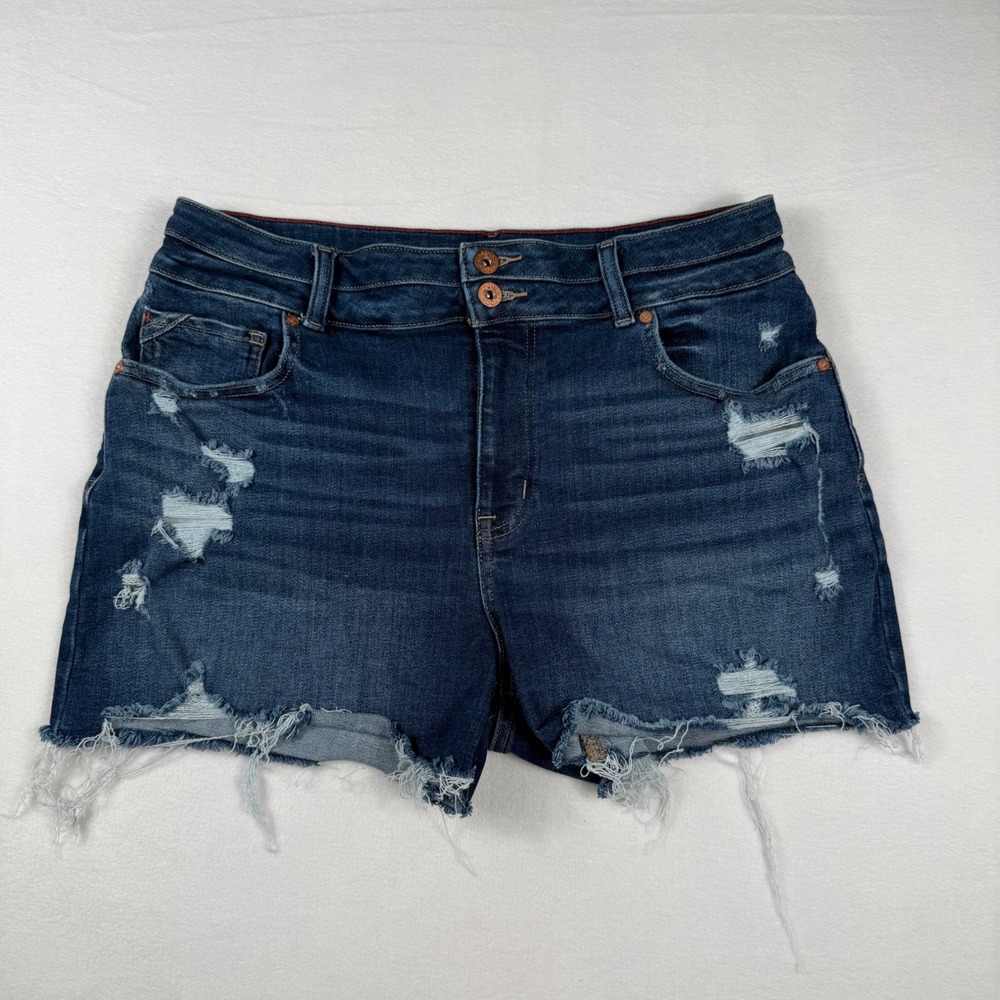 Edgely Distressed High Rise Denim Shortie Shorts 16 Blue Y2K Grunge Aesthetic